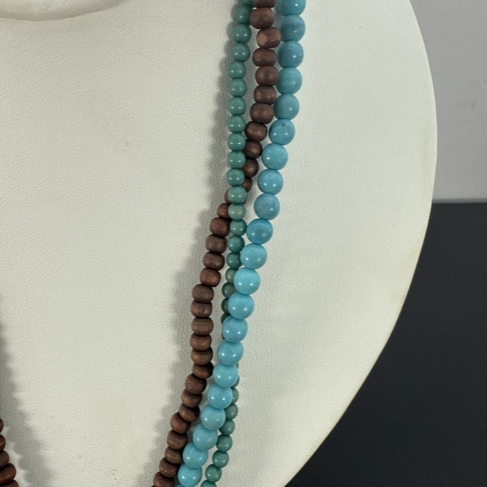 Vintage Southwestern Cross Pendant Necklace Turquoise Tiger Eye Jasper Stones - Picture 3 of 12